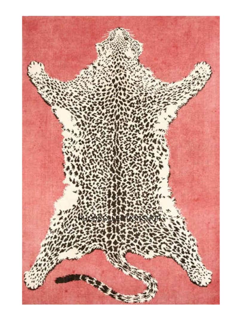 Pink Leopard Wool Rug - Hand Tufted Animal Print Carpet