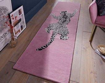 Leopard Area Rug, Animal Print Rug, Pink Area Rug Carpet, Hand Tufted Carpet 100% woolen Rug, Outdoor Leopard Rug, Non Slip Rug Mat