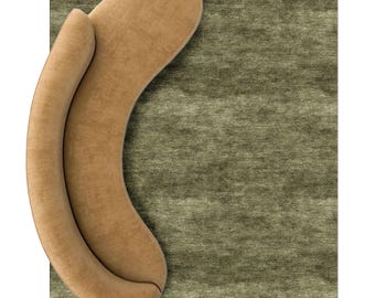 Grüner Wollteppich, Handgemachter Wollteppich - Milano Green Abstract Wohnzimmerteppich