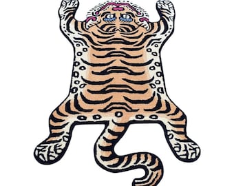 Tiger Rug Cutout: Hand-Tufted New Zealand Wool Animal Print Rug