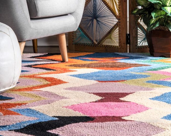 Designer Handmade Hand Tufted Wool Rug Riesco Mid Century Modern Hand Tufted Woolen Carpet High Low Rug 5x8 6x9 7x10 8x10 9X12 All sizes