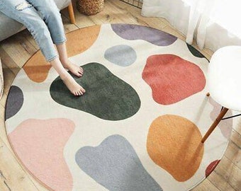 Bascome Round Hand-Tufted Wool Area Rug for home decorative living room bedroom guest room 4x4 5x5 6x6 feet