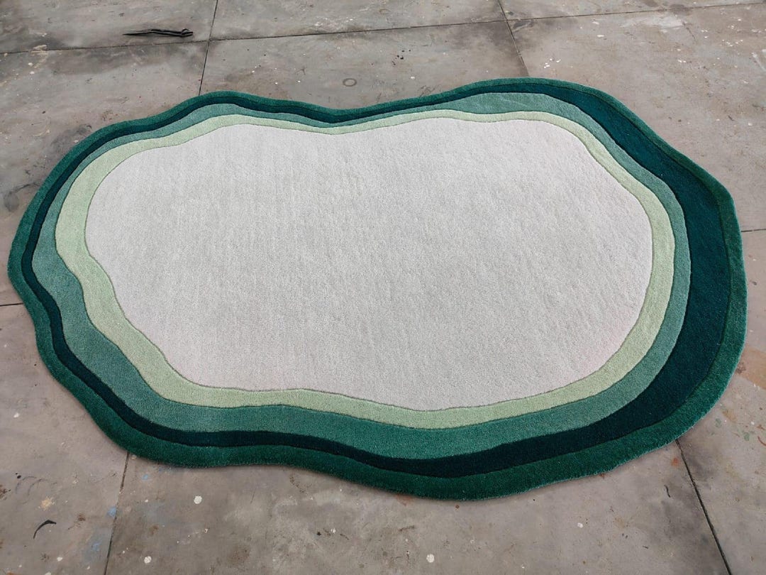 Irregular Oval Rug Hand Tufted, Wool Runner Rug, Oval Irregular Shape, Colorful Layers ...