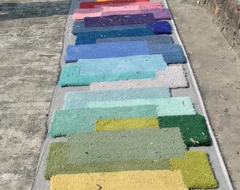Vibrant Handmade Runner Palette Wool Rug - Geometric Colour Block Rainbow Multi 2.5x8, 2.5x10, 3.5x8, 3.5x10