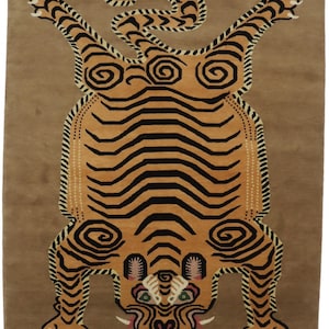 Tibetan Tiger Rug, Brown and Yellow Woven Wool Area Rug in Different Sizes, Tiger Design Rug, Modern Animal Rugs for Children Room, Bedroom