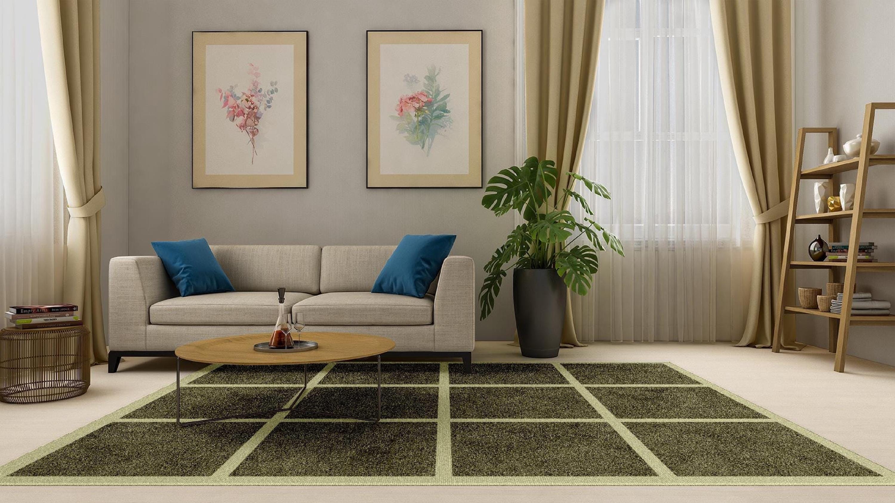 Hand Tufted Emerald Green Wool Rug: Faceted Tile Design - Etsy