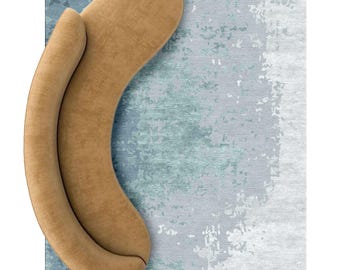 Luxury Hand-Knotted Wool Area Rug | Abstract Blue Gray Modern Design | Artisan Living Room Rug | Soft Textured Statement Carpet