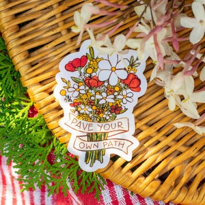 Pave Your Own Path Bouquet Sticker Glossy Die Cut 3 Positive Messages 'Red Riding Hood' Collection by The Honey Mustard Club image 1