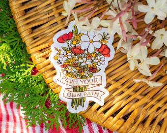 Pave Your Own Path Bouquet Sticker | Glossy Die Cut 3" | Positive Messages | 'Red Riding Hood' Collection by The Honey Mustard Club