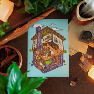The Forest Wizard's Home Print | A5 Print | Cute Fantasy RPG | 'The Forest Wizard' Collection by The Honey Mustard Club