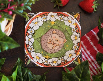 Sleepy Hedgehog | 15cm Square Print | Cute Animals | Festive Fellows Collection by The Honey Mustard Club