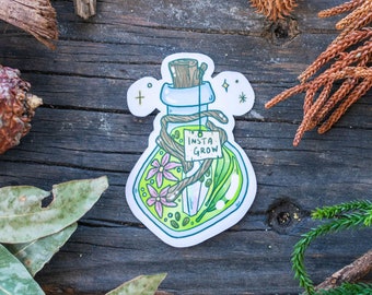 Insta Grow Potion Sticker | Glossy Die Cut 3" | Magical Apothecary | 'Forest Potions' Collection by The Honey Mustard Club