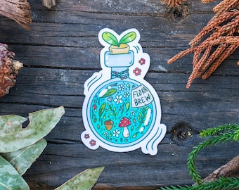 Flora Brew Potion Sticker | Glossy Die Cut 3" | Magical Apothecary | 'Forest Potions' Collection by The Honey Mustard Club