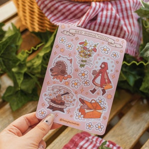 Red Riding Hood A6 Sticker Sheet | Matte Sticker Paper | Journalling Stationery | &#39;Red Riding Hood&#39; Collection by The Honey Mustard Club