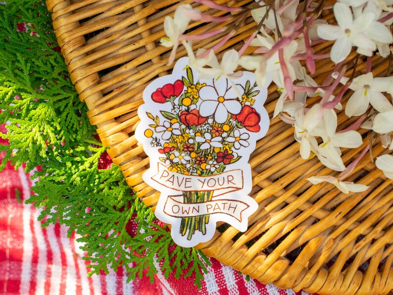 Pave Your Own Path Bouquet Sticker Glossy Die Cut 3 Positive Messages 'Red Riding Hood' Collection by The Honey Mustard Club image 1