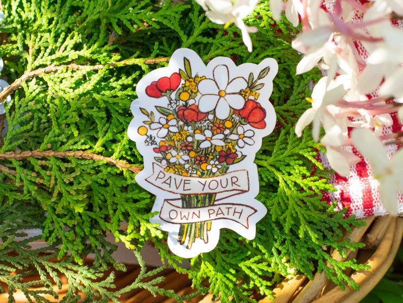 Pave Your Own Path Bouquet Sticker Glossy Die Cut 3 Positive Messages 'Red Riding Hood' Collection by The Honey Mustard Club image 2