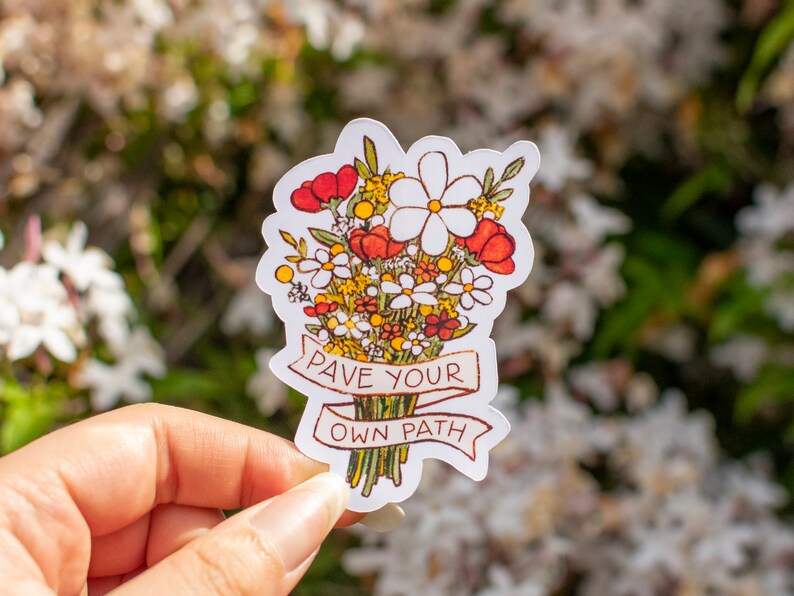 Pave Your Own Path Bouquet Sticker Glossy Die Cut 3 Positive Messages 'Red Riding Hood' Collection by The Honey Mustard Club image 4