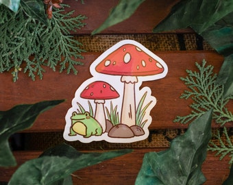 Frog and Mushrooms Sticker | Glossy Die Cut 3" Vinyl | Cute Fantasy RPG | 'In the Forest' Collection by The Honey Mustard Club