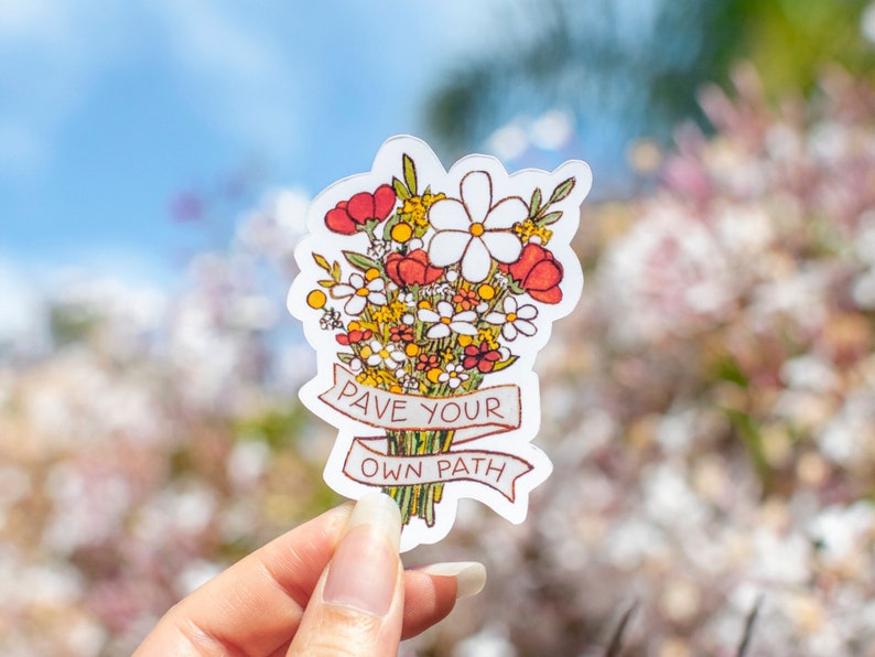 Pave Your Own Path Bouquet Sticker Glossy Die Cut 3 Positive Messages 'Red Riding Hood' Collection by The Honey Mustard Club image 3