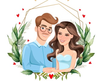 Couple Cartoon Digital Family Portrait Engagement Custom Card Gift Personalized Art From Photo Boyfriend Husband Anniversary Disney Style