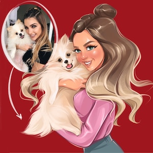 Portret van foto, aangepast huisdierportret, digitale illustratie, cartoon familieportret, Disney-stijl, huisdierenposter, familietekening cadeau-idee