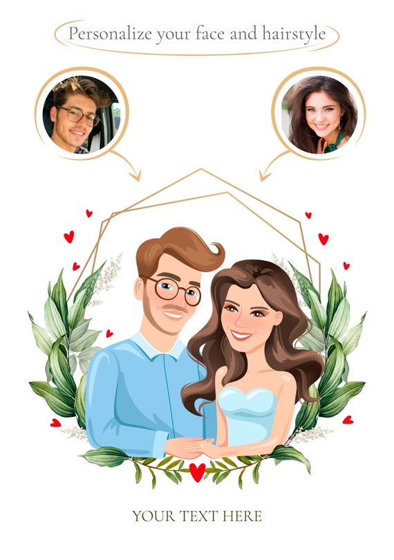 Couple Cartoon Digital Family Portrait Engagement Custom Card - Etsy Australia Couple Cartoon Digital Family Portrait Engagement Custom Card - Etsy Australia