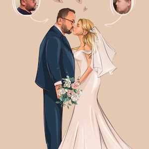 Aangepaste bruiloft uitnodiging, verjaardagscadeau, paar familie portret illustratie foto van foto bruids douche engagiment gepersonaliseerde