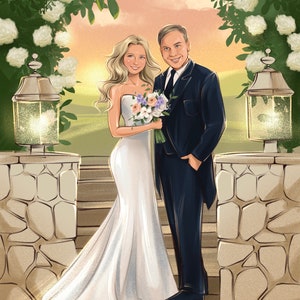 Custom Wedding Invitation, Anniversary Gift, Couple Family Portrait Illustration Picture From Photo Bridal Shower Engagiment Disney Style