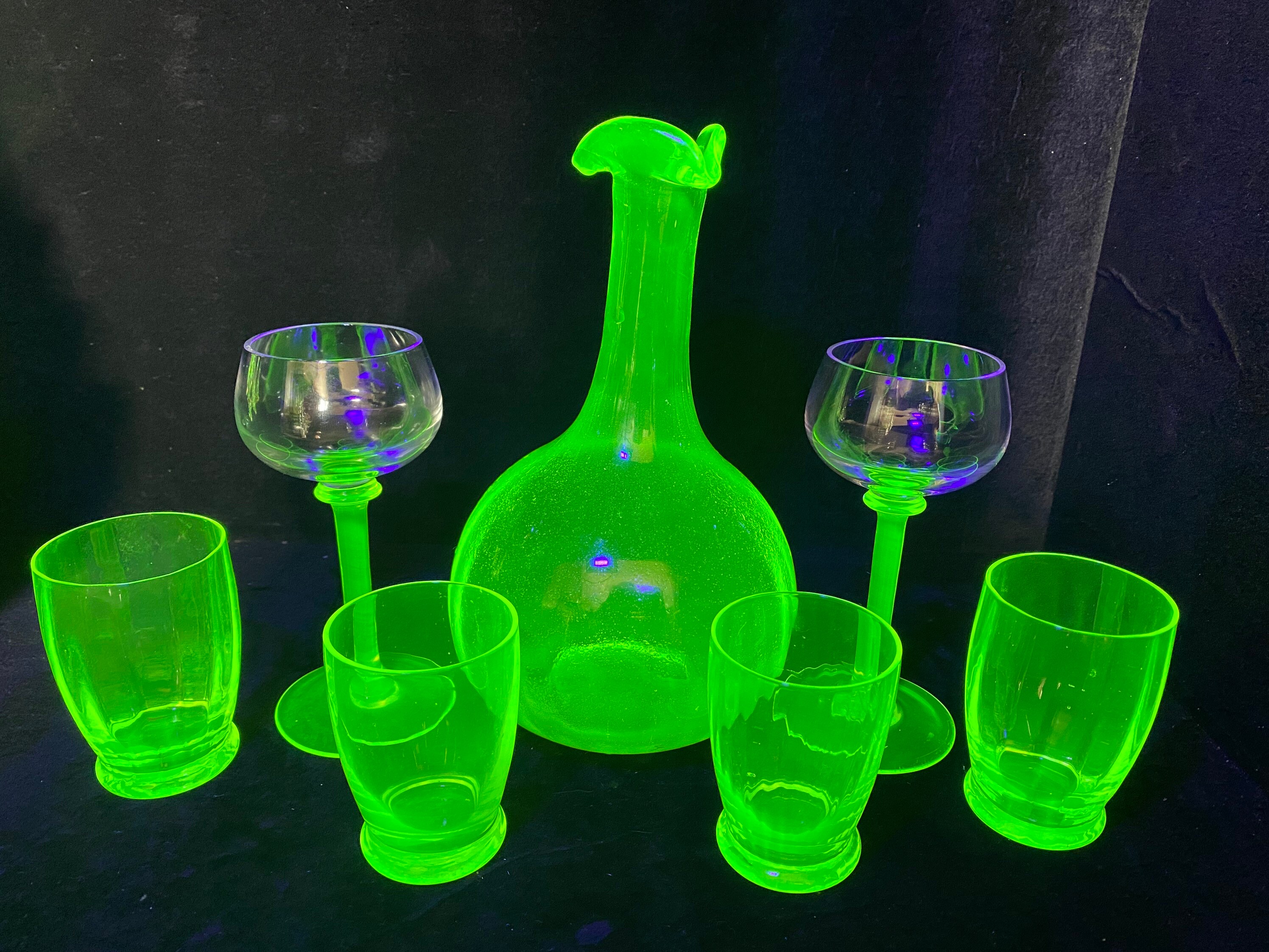 Classic French Uranium Glass Decanter Wine Set with 6 crystal Etsy