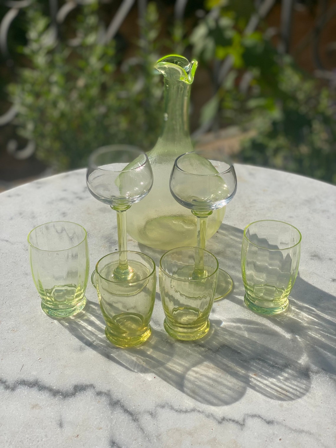 Classic French Uranium Glass Decanter Wine Set with 6 crystal Etsy