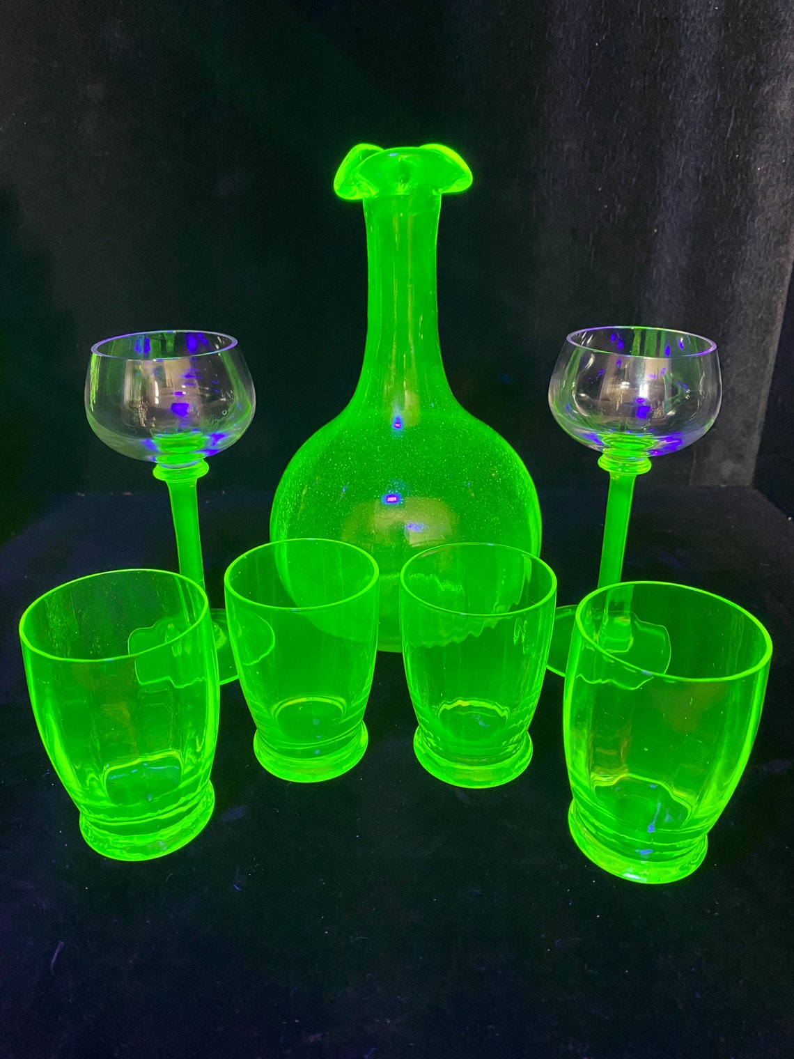 Classic French Uranium Glass Decanter Wine Set with 6 crystal Etsy