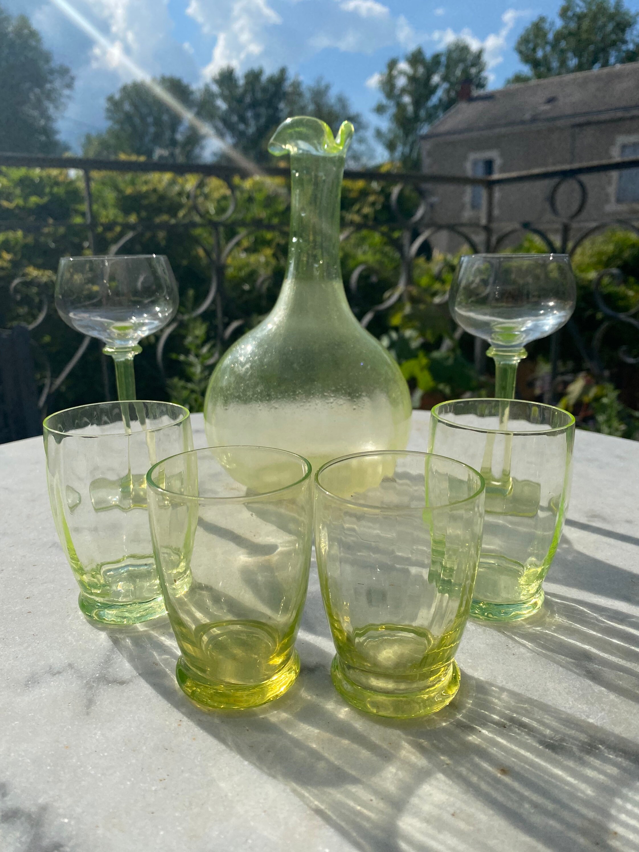 Classic French Uranium Glass Decanter Wine Set with 6 crystal Etsy