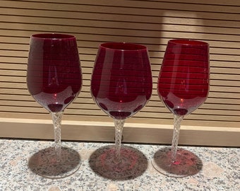Vintage Ruby Red Cristal d/'Arques Durand Tall Wine Glasses Set of 4