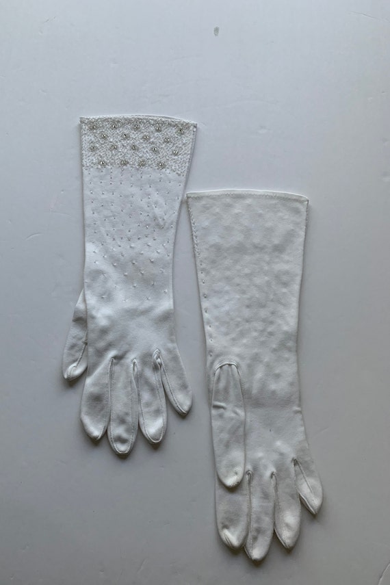 Vintage Below-Elbow Beaded Evening Gloves