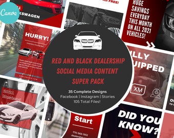 105 Red and Black Themed Automotive Social Media Canva Templates | Social media template | Instagram post template | Social media bundle
