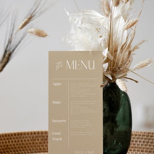 Hochzeitsmenü, moderne Menükarten, minimalistische Menüvorlage, Babypartymenü, Taufemenü, Geburtstagsmenü, vollständig anpassbare Canva-Vorlage