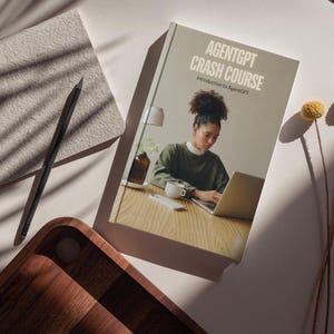 Może przedstawiać: Książka zatytułowana "AgentGPT Crash Course: Wprowadzenie do AgentGPT" z fotografią osoby korzystającej z laptopa na okładce.