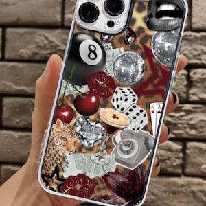 Estuche maximalista con collage de guepardos Y2K, estuche decodificador, estuche grunge gótico, estuche para teléfono gótico, estuche para iPhone, estuche con tablero de estado de ánimo, estuche estético para teléfono, estuche basura
