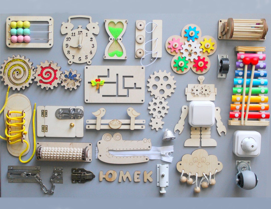 Tulov Montessori Busy Board 7 stuks houten Busy Board Montessori Busy Board DIY accessoires met vele mogelijkheden om te spelen, houten Montessori Busy Board accessoires, geschikt voor kinderen van 1