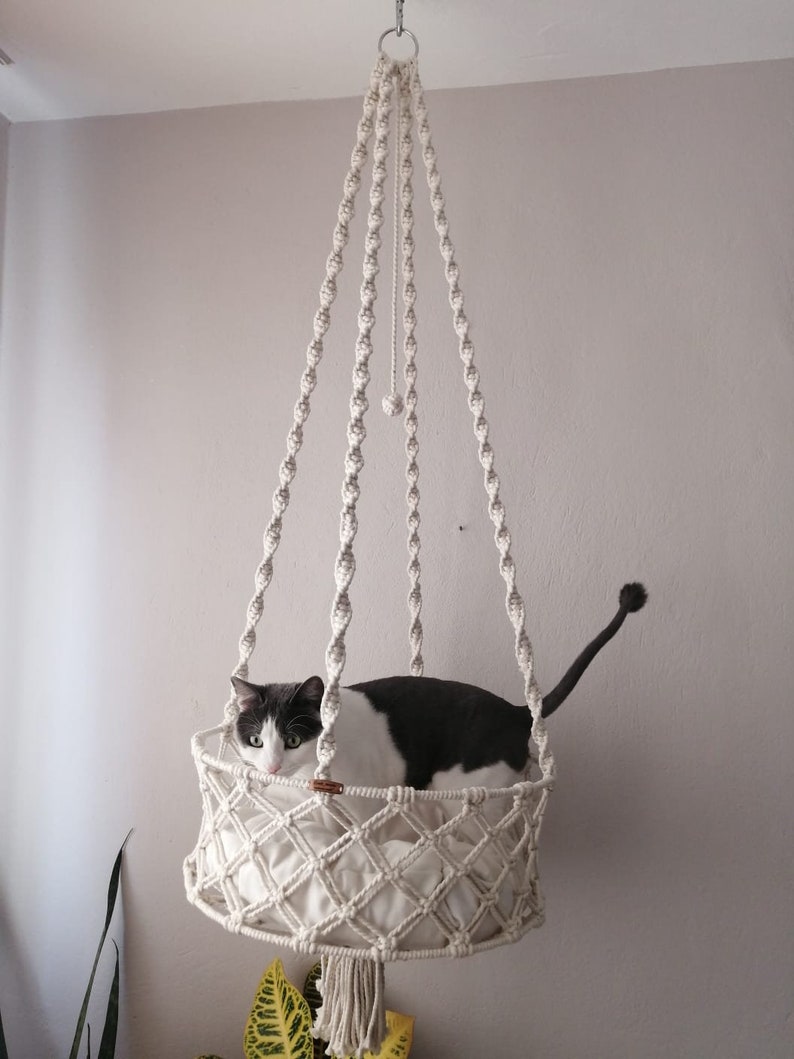 Macrame Gifthanging Cat Macrame Basket Hanging Cat Hammock Etsy
