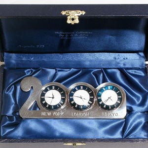 Sterling Silver Millennium Clock Y2K Year 2000 Collection Small World Desk Clock By Silvart 925 Argento Milan Italy