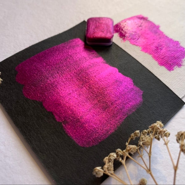 FECHA CROMADA - Acuarela Super Sparkle hecha a mano / Media pastilla / Acuarela con brillo intenso / Pintura brillante