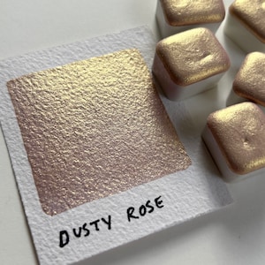 ダスティ ローズ メタリック 水彩絵の具 手作り ゴールド ピンク 水彩 シマー メタリック ペイント ソフト ピンク ハーフ パン マイカ アクアレル