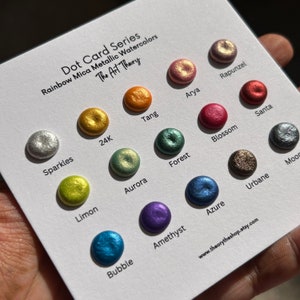 MICA DOTCARDS Conjuntos de amostras de cartões de mica metálica com pontos de aquarela feitos à mão, presente para artista, total de 15 tons para experimentar
