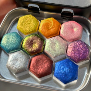 Mixed set of colorshift watercolor mica shimmer dual tones hexagon pans palette 10 shades