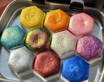 Conjunto mixto de colorshift acuarela mica shimmer tonos duales paleta de sartenes hexagonales 10 tonos