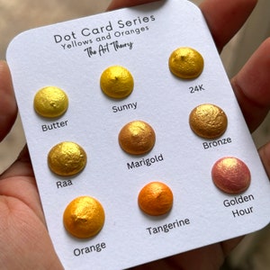 Amarelo e ouro brilho aquarela DOTCARDS presente para artista feito à mão ouro aquarela mica ouro metálico dot cartões amostra, artista presente