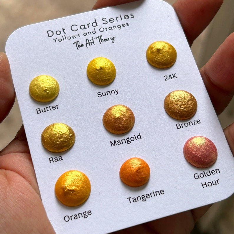 MICA DOTCARDS Handgemachte Aquarellfarben Glimmer Metallic Dot Cards Sample Sets Bester Künstler Geschenk insgesamt 45 Farbtöne zum Ausprobieren Yellows and oranges
