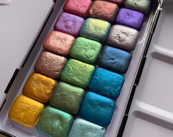 MICA PALETTE personalisatie Handgemaakte aquarelverfset gemaakt in India Metallic aquarellen - Maak je eigen paletset Kwart/minipannen