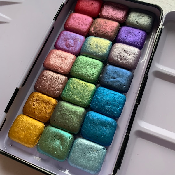MICA PALETTE Personalisierung Handgefertigte Aquarell Farben Set made in India Metallic Watercolours - Machen Sie Ihr eigenes Palettenset Quarter / Mini Pans